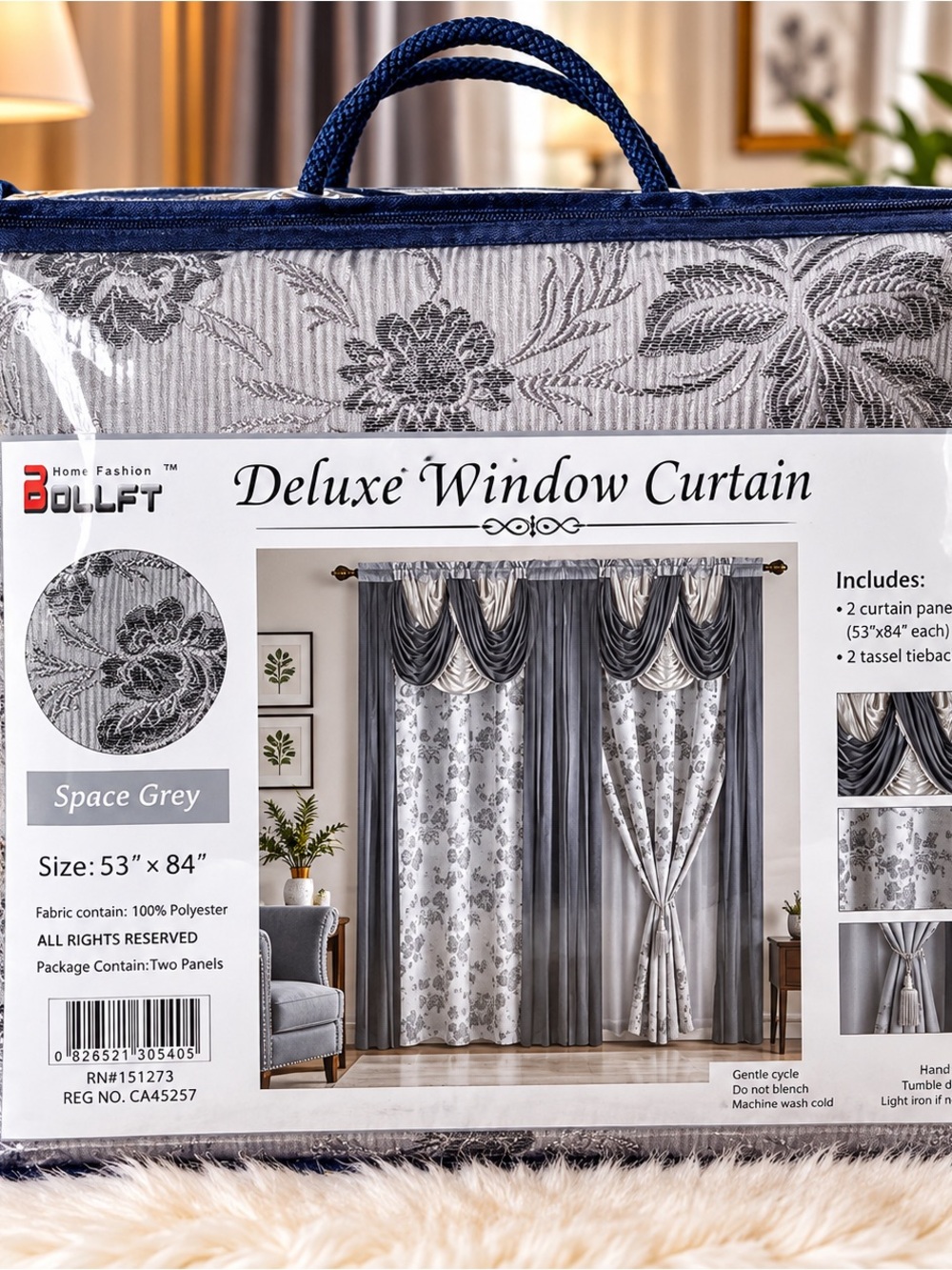 Space Grey Deluxe Window Curtain - 2 Panel Set